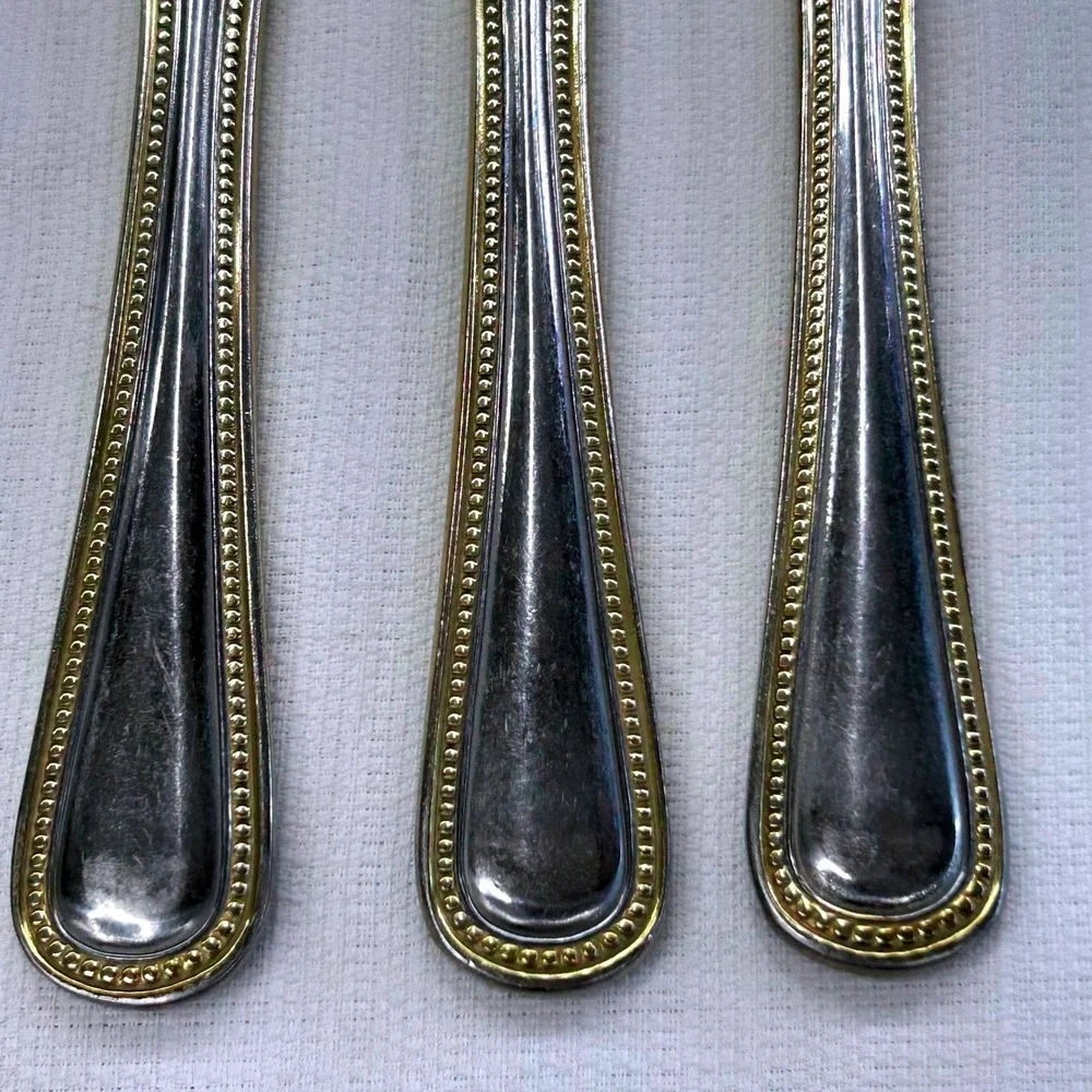 3pc International Silver Royal Bead Gold Dinner Knives 9